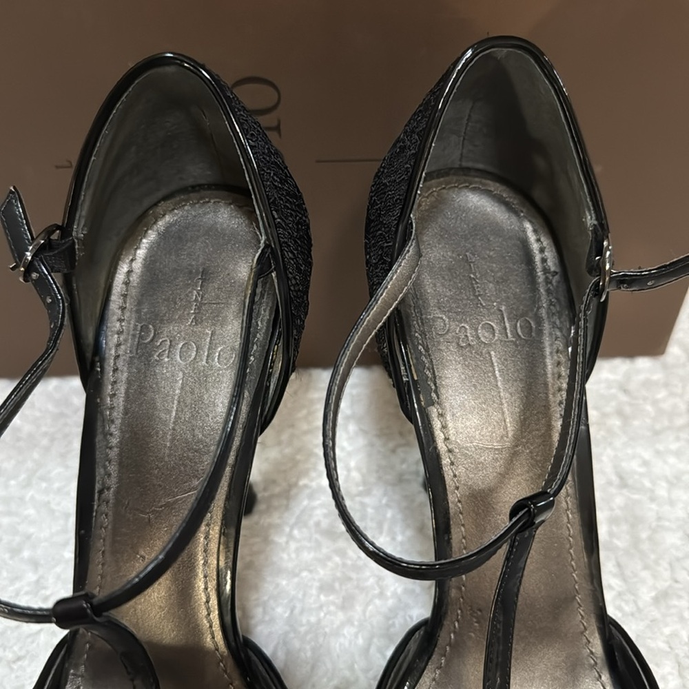 Paolo Black Lace Peep Toe Heels - Picture 4 of 5